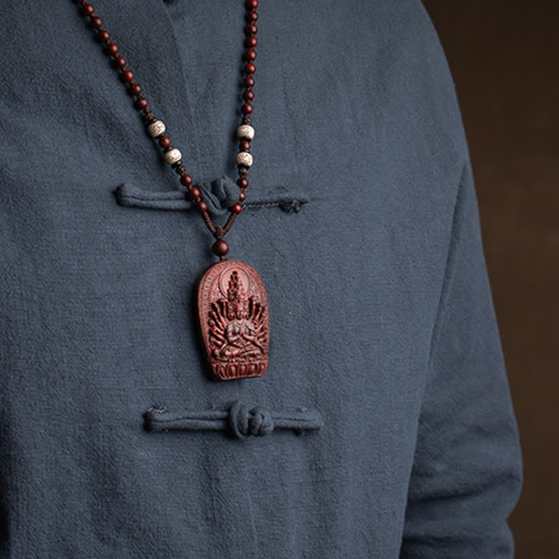 KarmaRipple's Chinese Zodiac Natal Buddha Small Leaf Red Sandalwood Lotus Protection Pendant Necklace p12