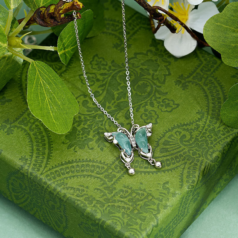 KarmaRipple's 925 Sterling Silver Green Jade Butterfly Fortune Pendant Necklace p4