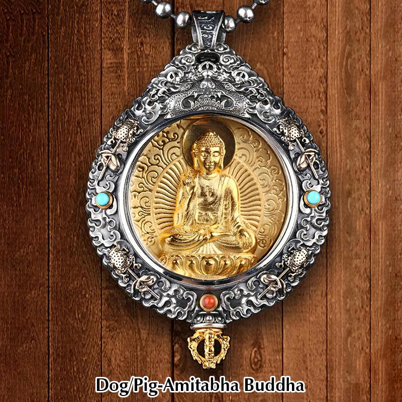 KarmaRipple's Chinese Zodiac Natal Buddha Thangka Nine Palaces Eight Diagrams Wealth Rotatable Pendant Necklace p28