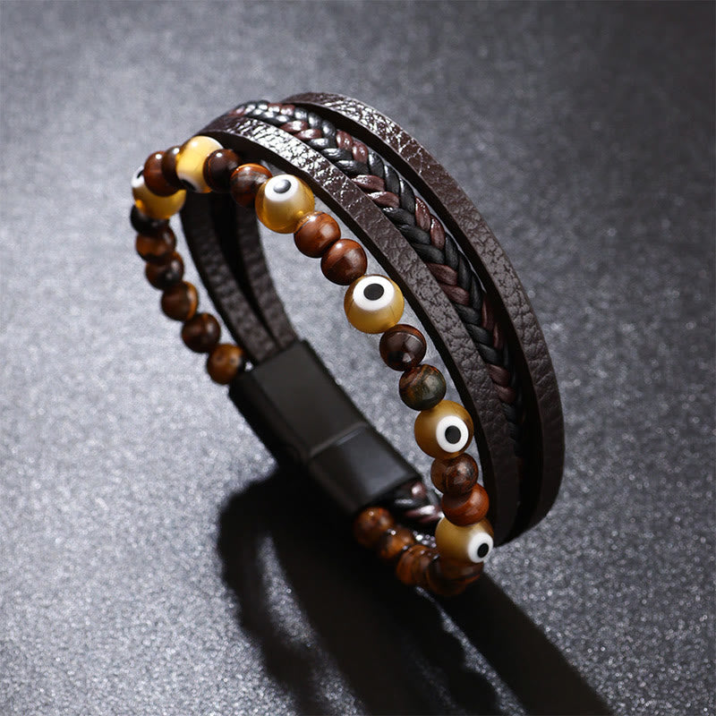 KarmaRipple's Evil Eye Tiger Eye Protection Beaded Multilayered Woven Bracelet p2