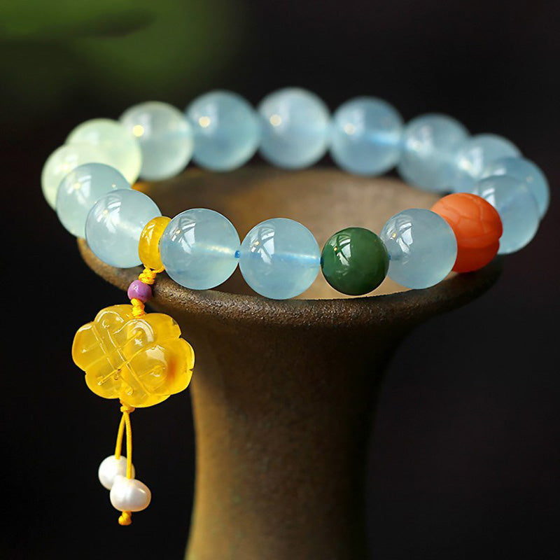 KarmaRipple's Authentic Aquamarine Amber Chinese Knotting Talisman Peace Bracelet p9