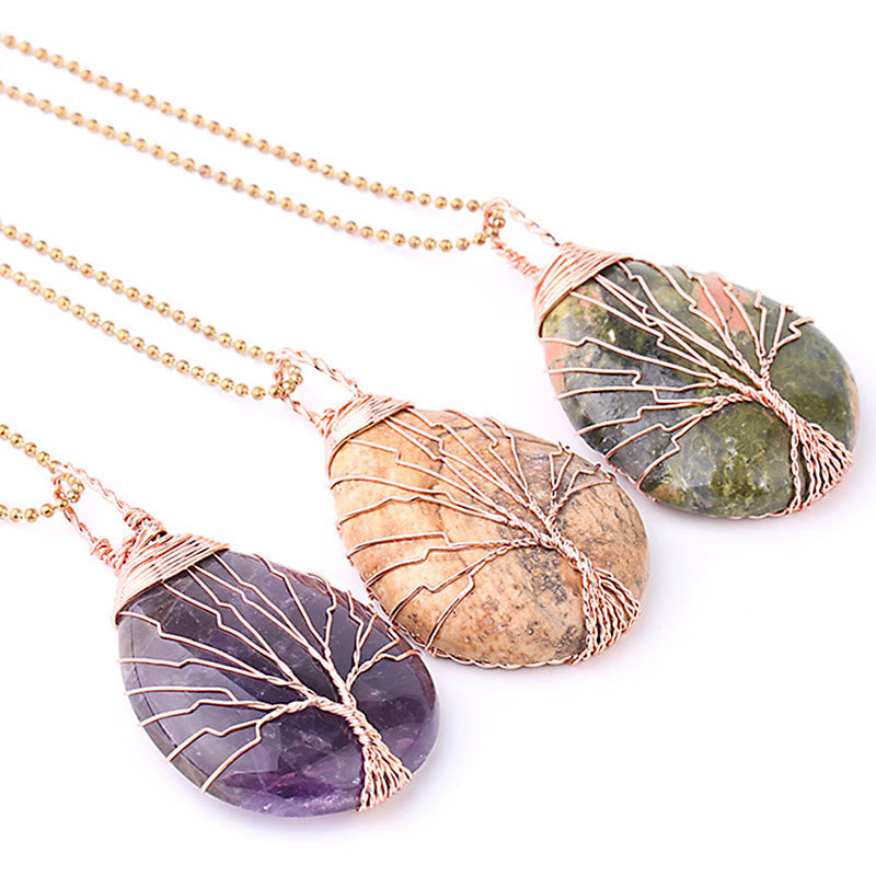 KarmaRipple's Authentic Quartz Gemstone Tree Of Life Balancing Energy Pendant Necklace p34