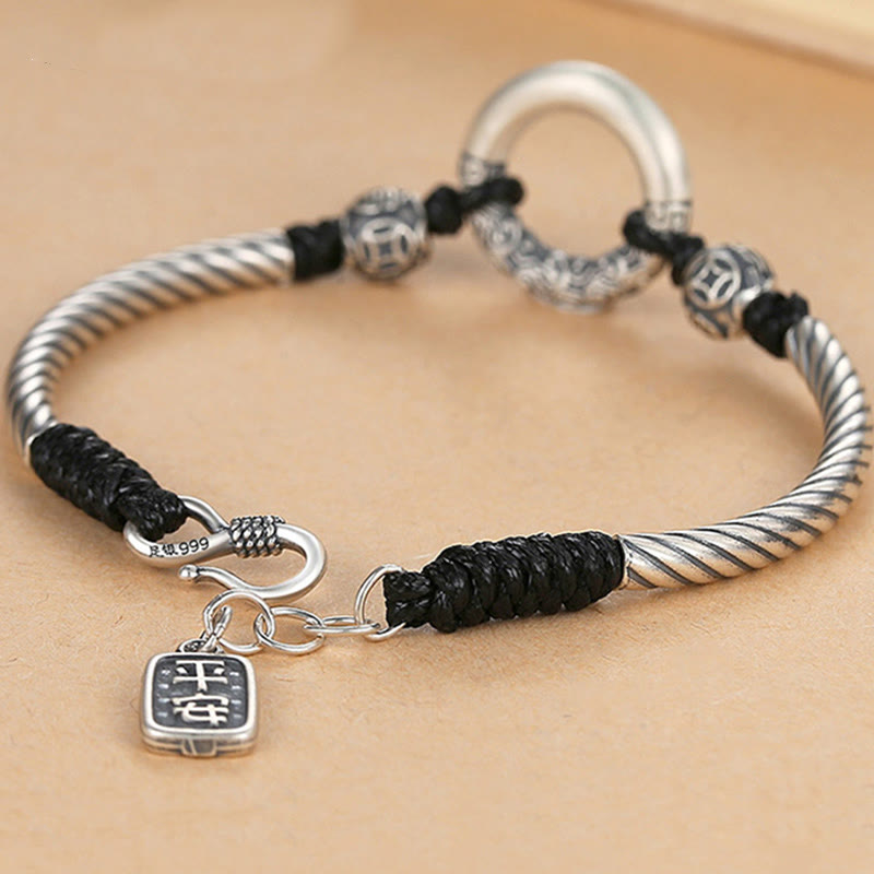 KarmaRipple's 999 Sterling Silver Fu Character Peace Buckle Bronze Coin Auspicious Clouds Fortune Bracelet p3