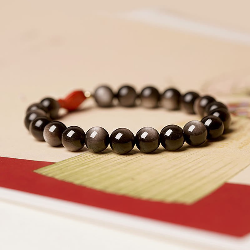 KarmaRipple's Authentic Silver Sheen Obsidian Cinnabar Koi Fish Soothing Protection Bracelet p4