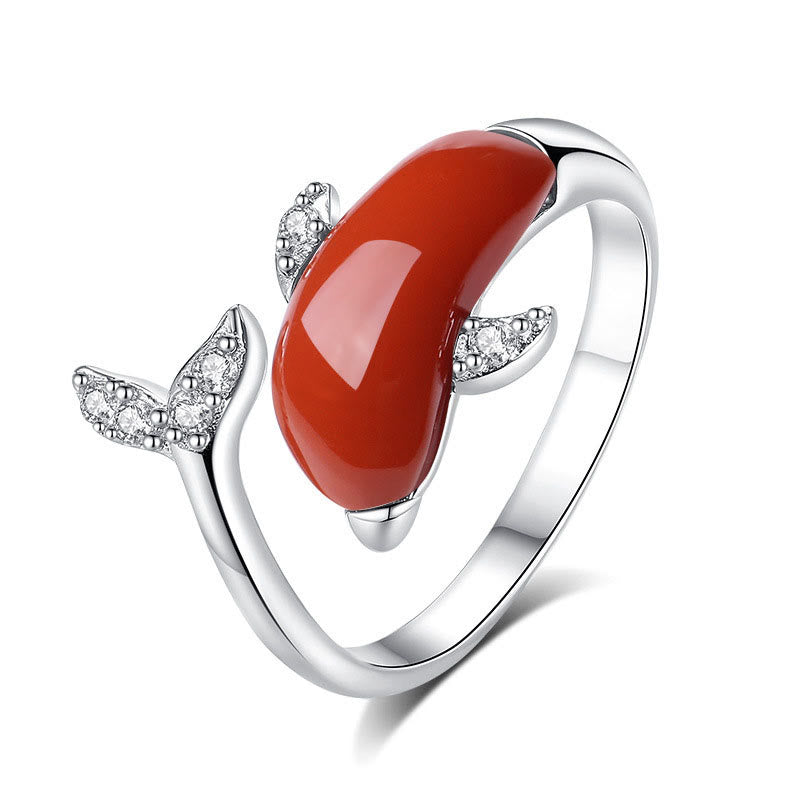 KarmaRipple's 925 Sterling Silver Cute Dolphin Hetian Jade Red Agate Fortune Pendant Necklace Ring Earrings Set p6