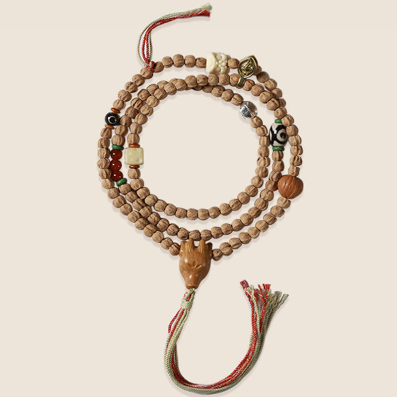 KarmaRipple's 108 Beadwork Bodhi Seed Red Agate Deer Head Wisdom Mala Bracelet p14
