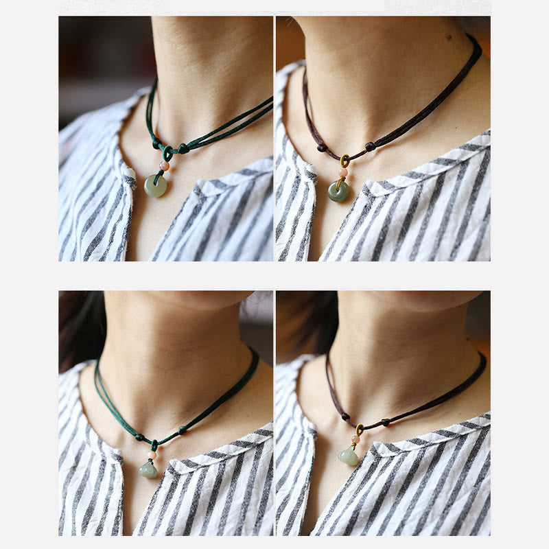 KarmaRipple's Authentic Round Jade Peace Buckle Lotus Abundance String Pendant Necklace p15