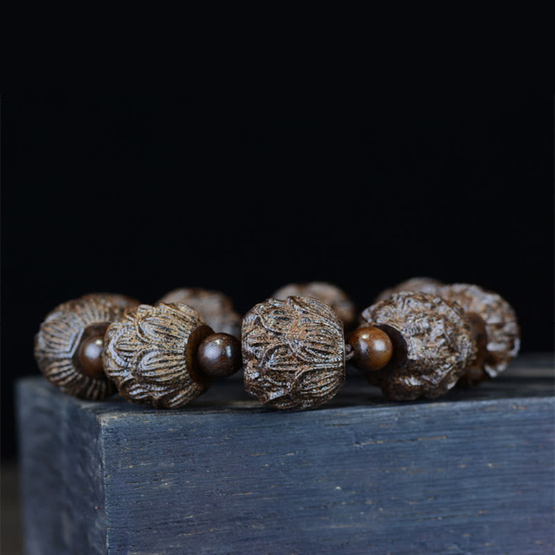 KarmaRipple's Ebony Wood Eighteen Arhats Lotus Dragon Engraved Balance Bracelet p8