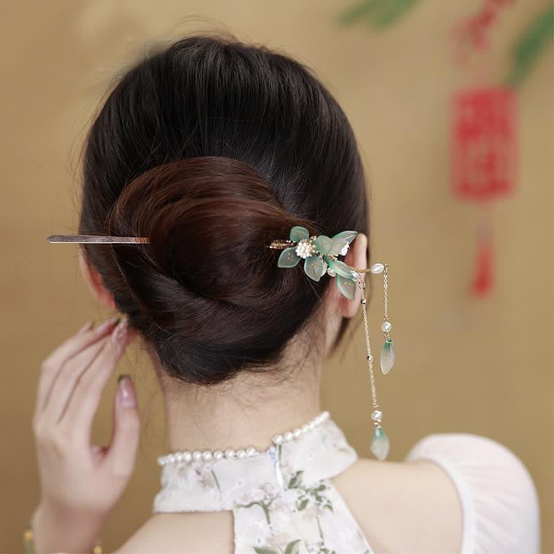 KarmaRipple's Flower Leaf Pearl Peace Tassel Hairpin p4