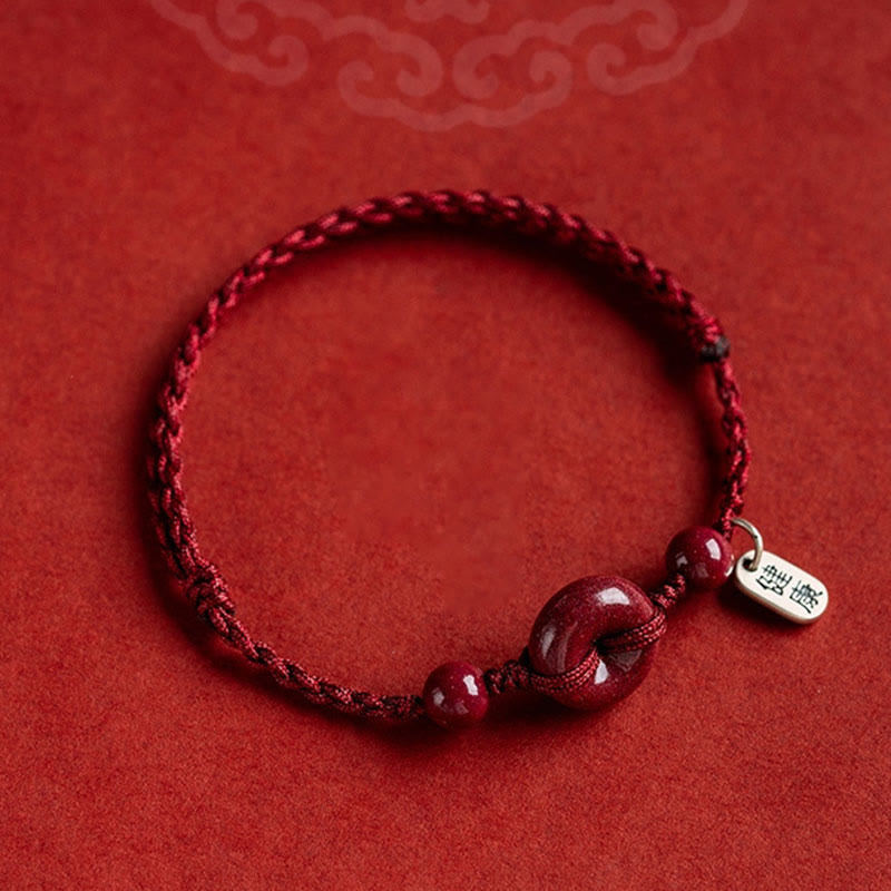 KarmaRipple's Handmade Cinnabar Peace Buckle Safe and Healthy Talisman Blessing String Bracelet Anklet p10