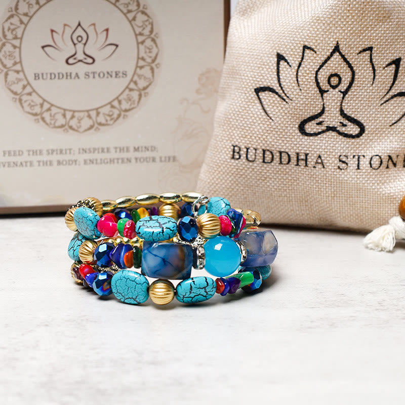 KarmaRipple's Multilayer Irregular Turquoise Agate Beadwork Blessing Bracelet p9