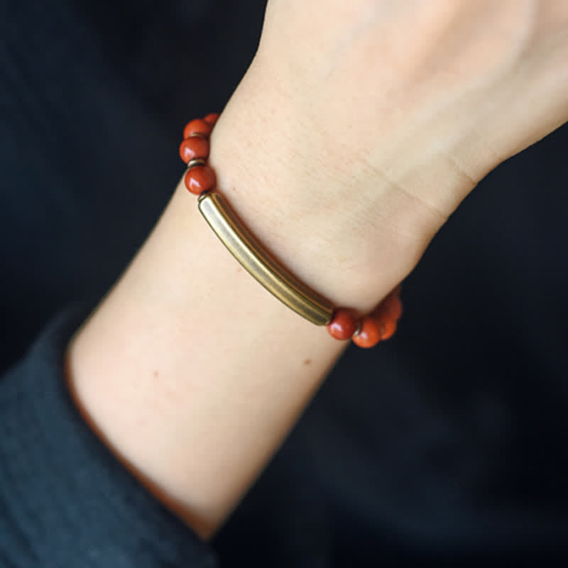 KarmaRipple's Red Jasper Moss Agate Black Obsidian Gemstone Bronze Peace Pair Bracelet p13