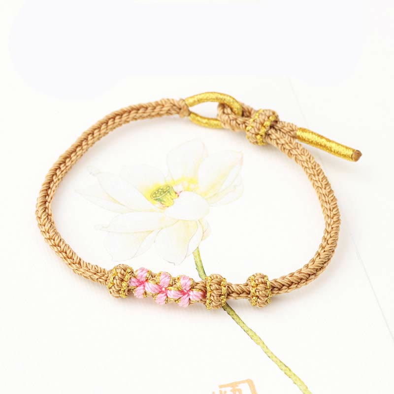 KarmaRipple's Handmade Three Peach Blossoms Fortune Eight Strands Woven String Bracelet p27