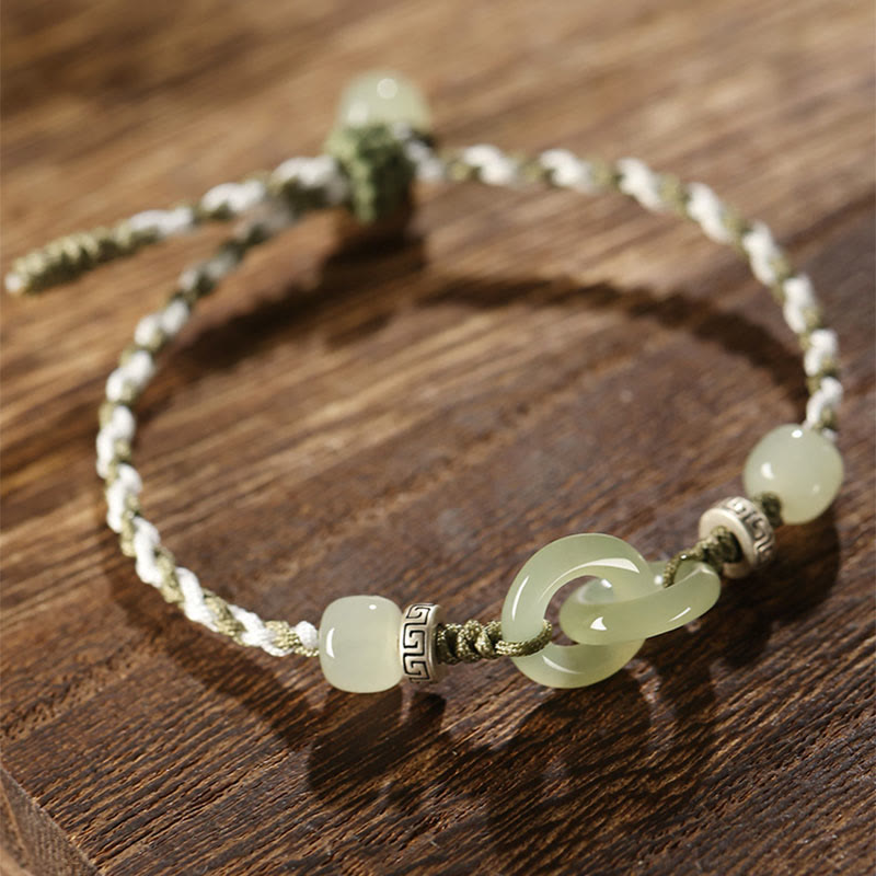 KarmaRipple's Authentic Hetian Jade Peace Buckle Fortune Woven Bracelet p5