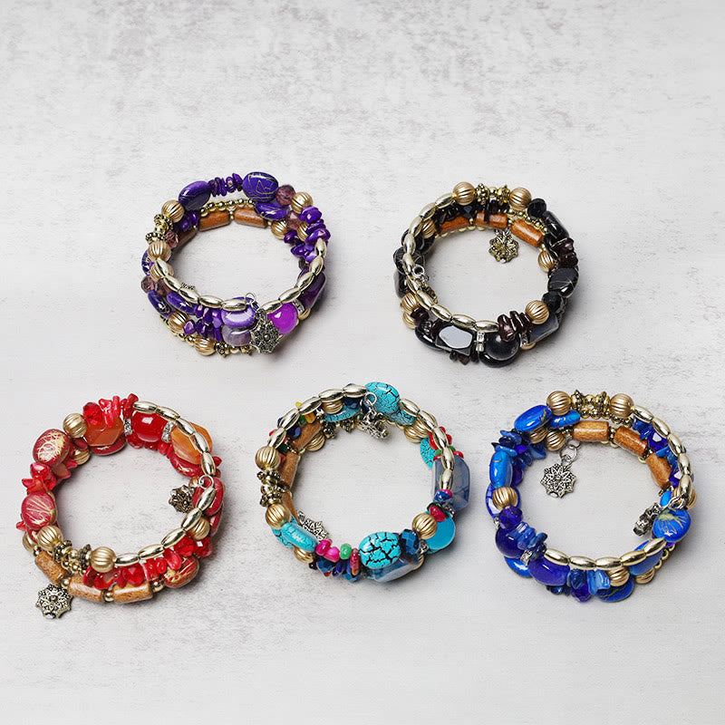 KarmaRipple's Multilayer Irregular Turquoise Agate Beadwork Blessing Bracelet p12