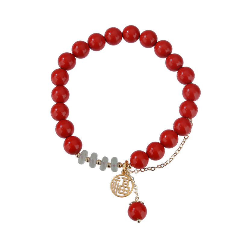 KarmaRipple's Cinnabar Auspicious Fu Character Jade Calm Bracelet p9