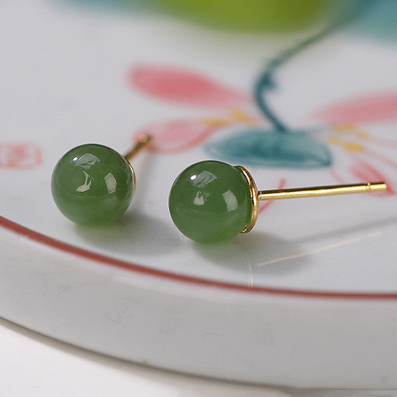 KarmaRipple's 925 Sterling Silver Round Cyan Jade Balancing Calm Stud Earrings p8
