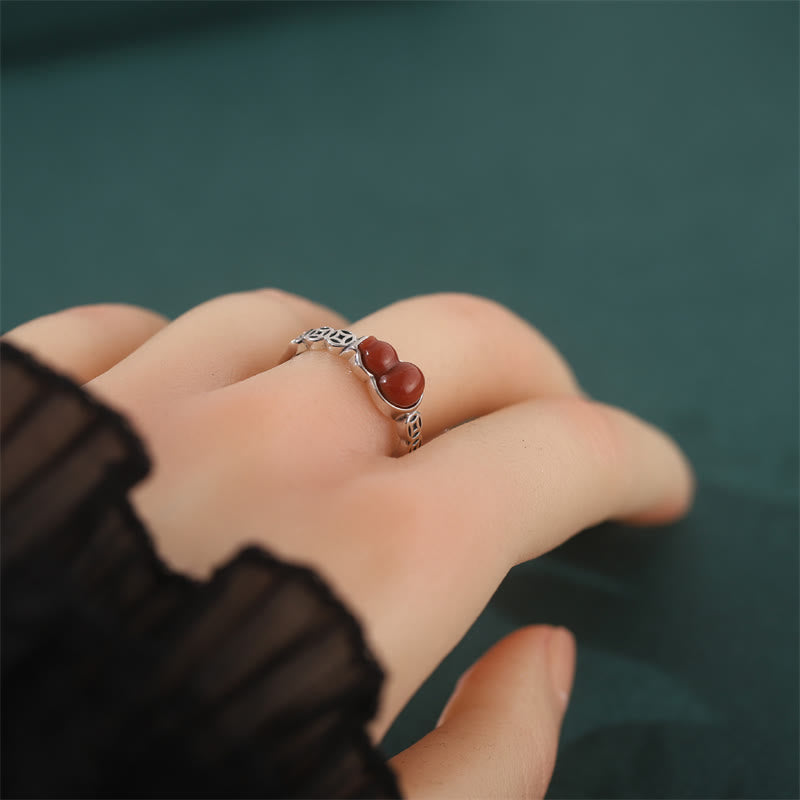 KarmaRipple's 925 Sterling Silver Red Agate Gourd Bronze Coin Self-acceptance Ring p4