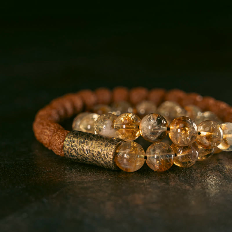 KarmaRipple's Authentic Citrine Gemstone Rudraksha Bodhi Seed Brass Bead Prosperity Double Wrap Bracelet p3