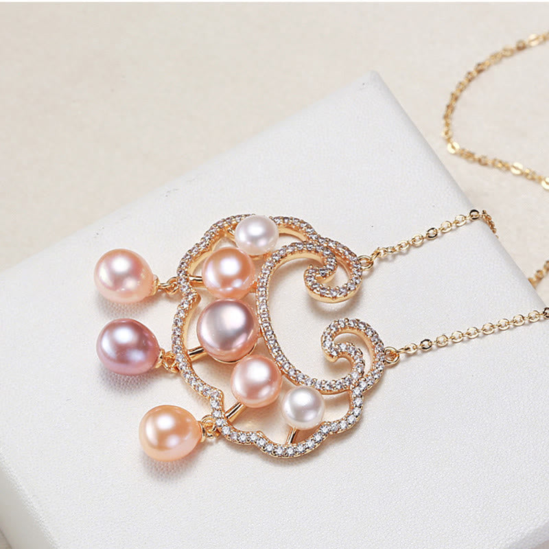 KarmaRipple's 18K Gold Plated Authentic Pearl Chinese Lock Talisman Sincerity Pendant Necklace p6