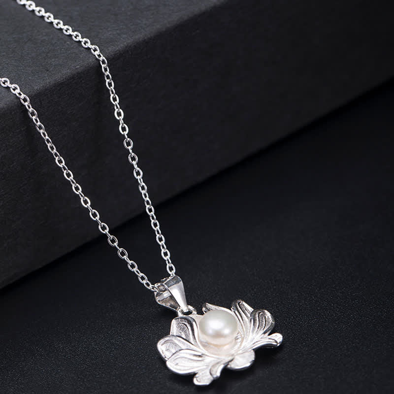 KarmaRipple's 925 Sterling Silver Lotus Flower Pearl Wealth Pendant Necklace p5