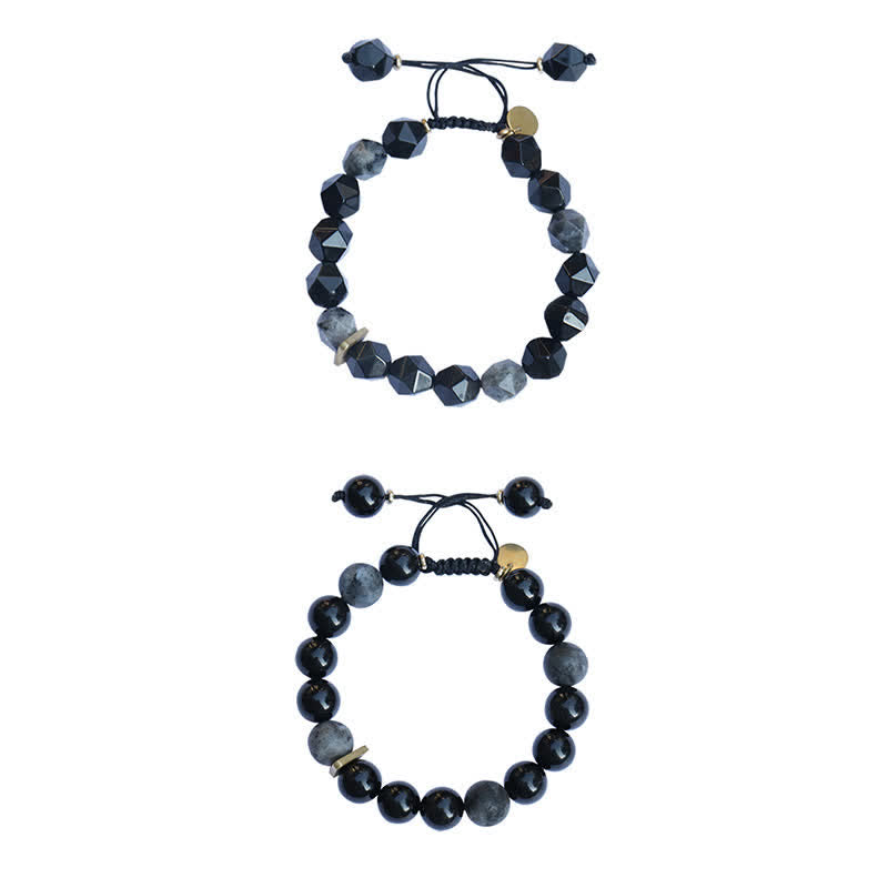 KarmaRipple's Black Obsidian Black Glitter Stone Purification Bracelet p13