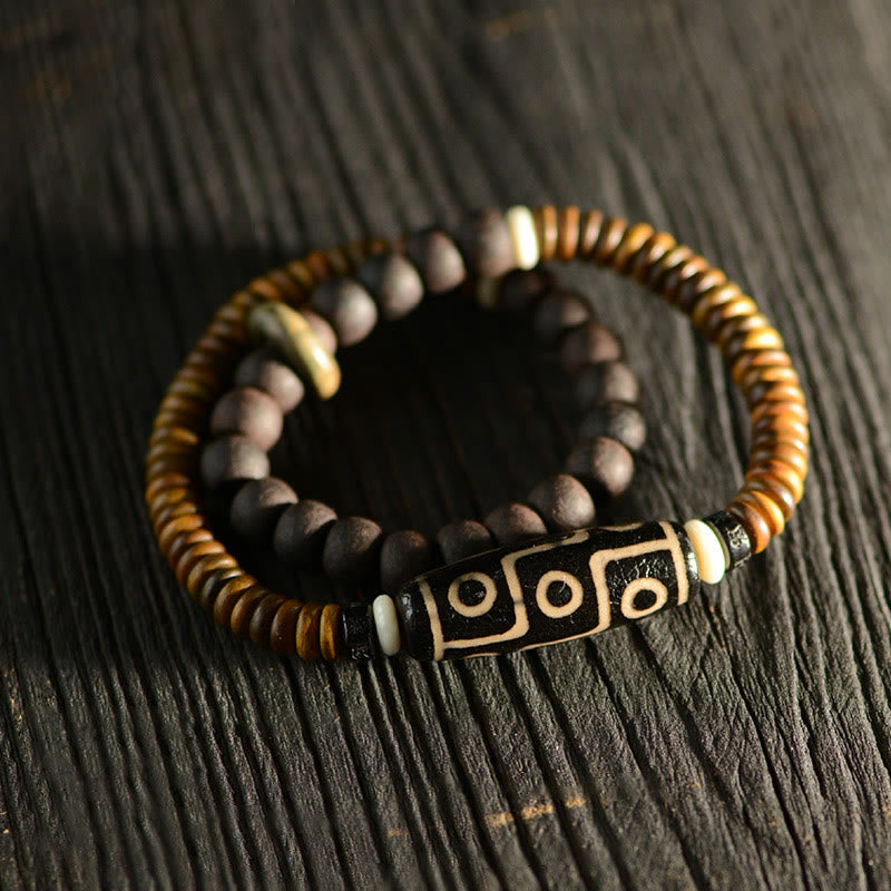 KarmaRipple's Tibetan Nine-Eye Dzi Bead Green Sandalwood Ebony Wood Peace Double Wrap Bracelet p14