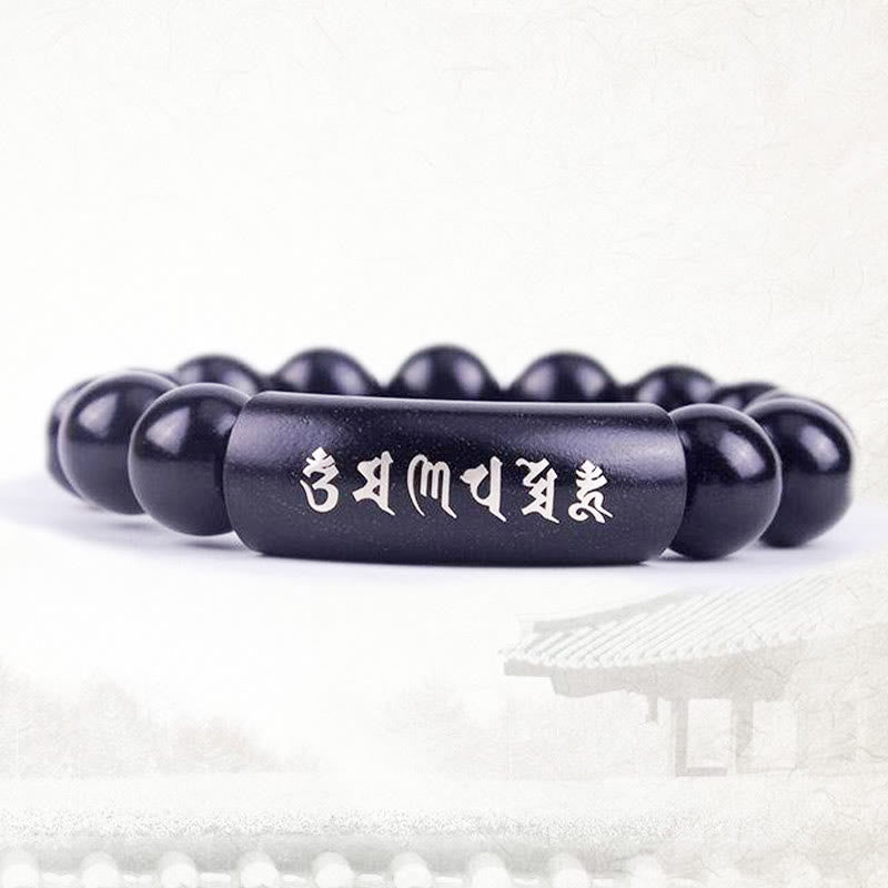 KarmaRipple's 999 Sterling Silver Ebony Wood Om Mani Padme Hum Inlaid Balance Bracelet p7
