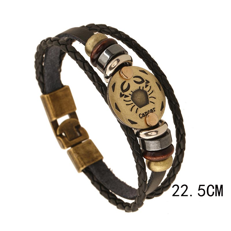 KarmaRipple's 12 Constellations of the Zodiac Hematite Leather Talisman Bracelet ( p7