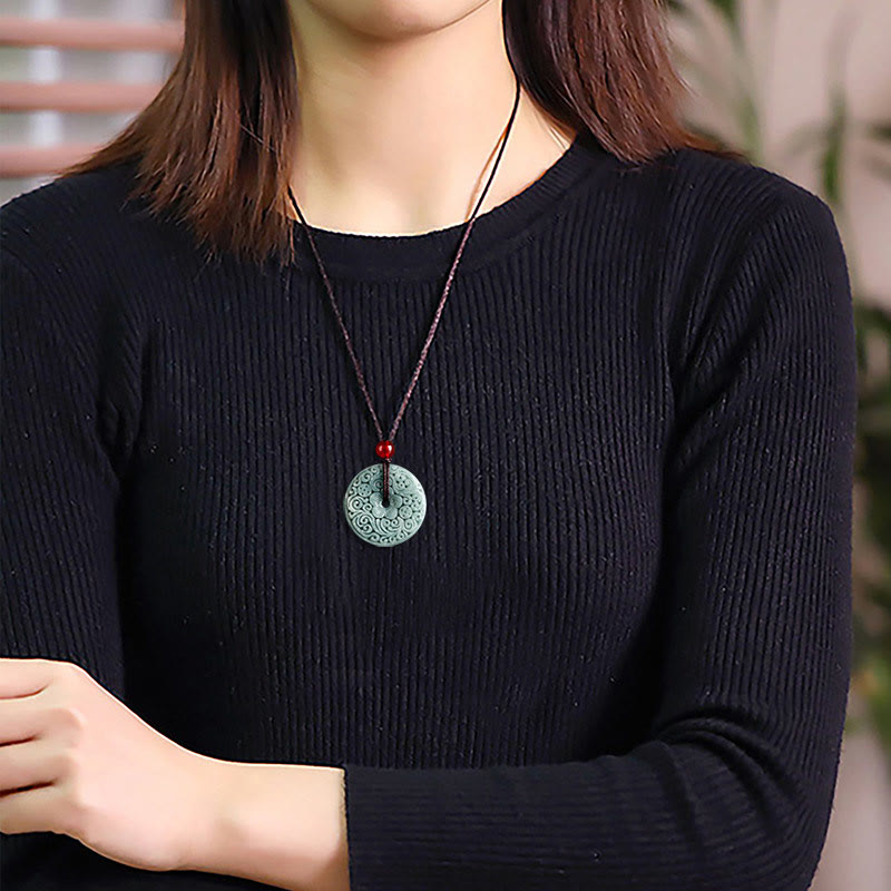 KarmaRipple's Green Jade Flower Carved Peace Buckle Abundance Pendant Necklace p11
