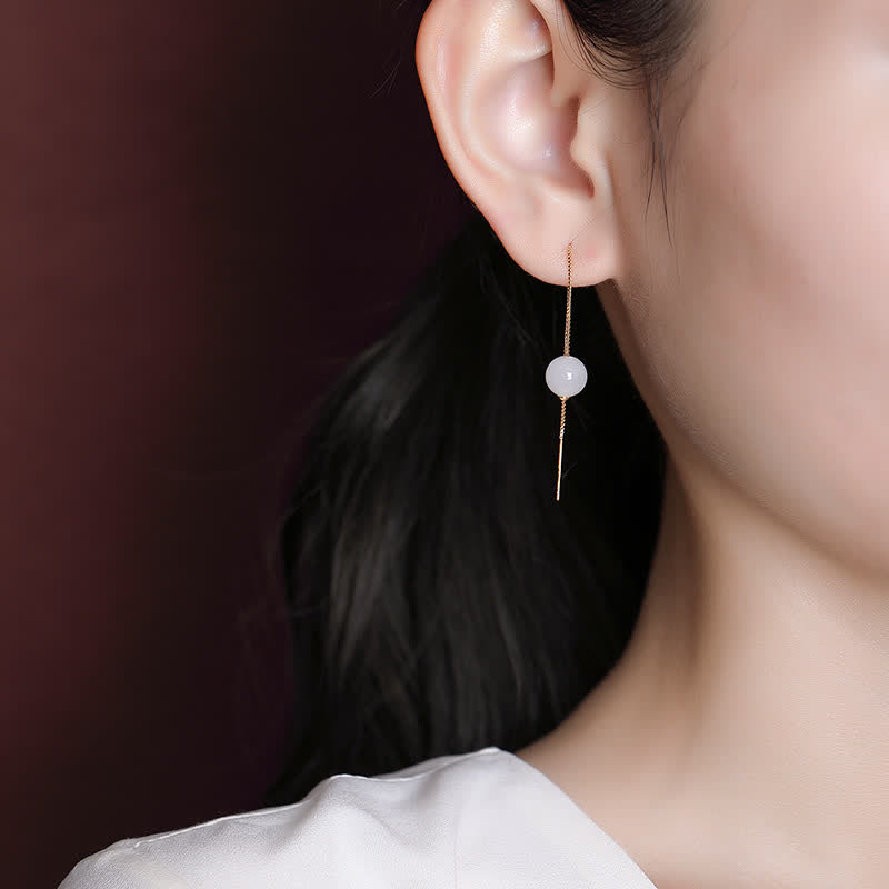 KarmaRipple's 925 Sterling Silver Ivory Jade Beaded Happiness Drop Earrings p3