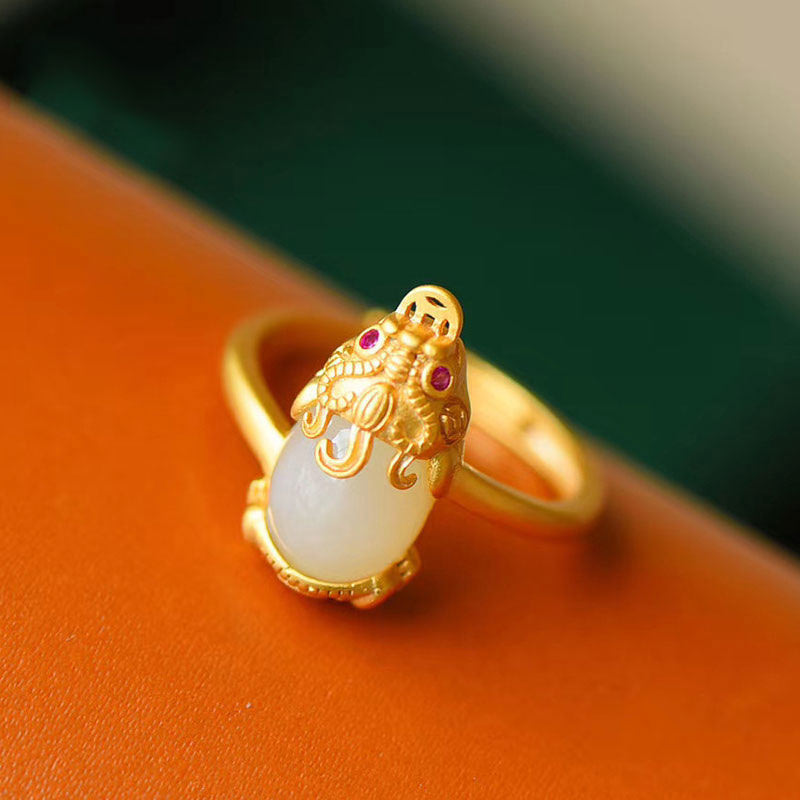 KarmaRipple's 18k Gold-plated Pixiu Jade Wealth Ring p2
