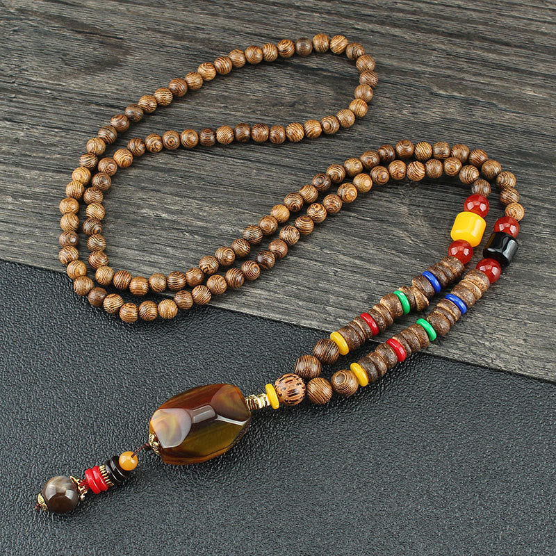 KarmaRipple's Tibetan Wenge Wood Bodhi Seed Agate Balance Peace Pendant Necklace p5