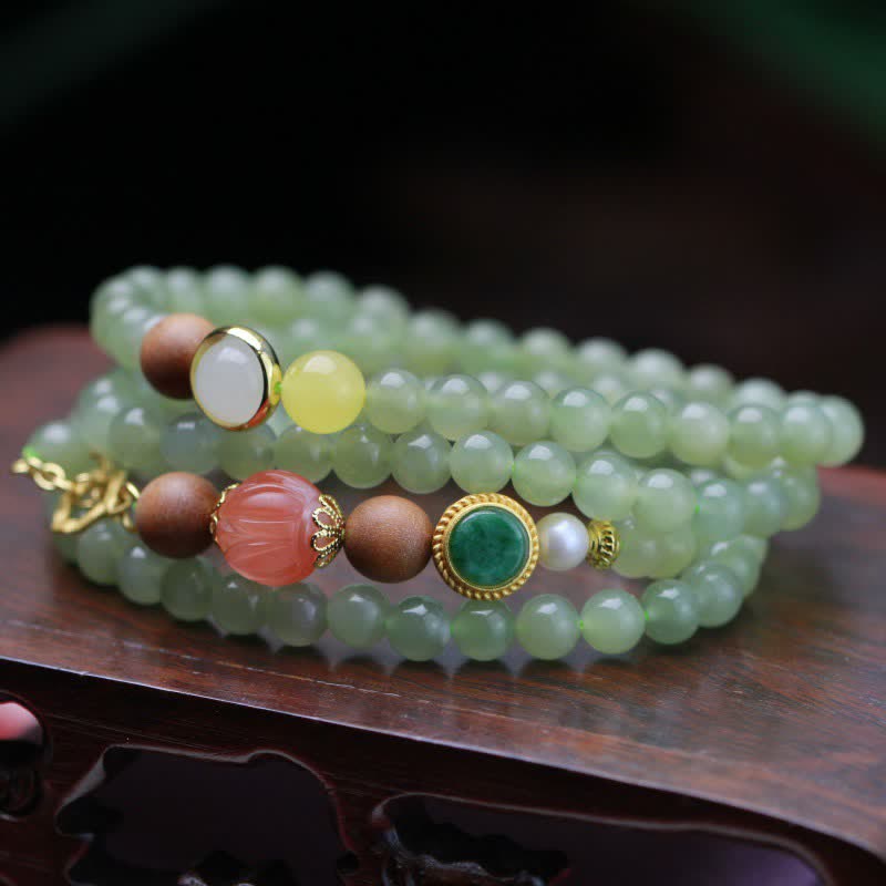 KarmaRipple's Authentic Hetian Jade Amber Lotus Red Agate Fortune Abundance Bracelet p7
