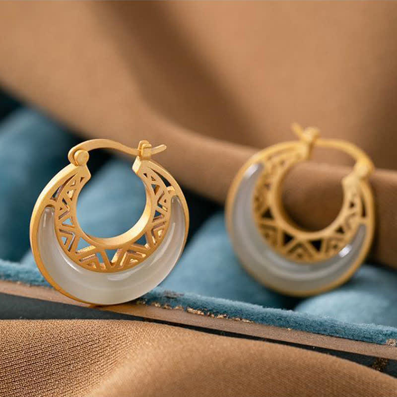 KarmaRipple's Crescent Moon Jade Prosperity Drop Earrings p7