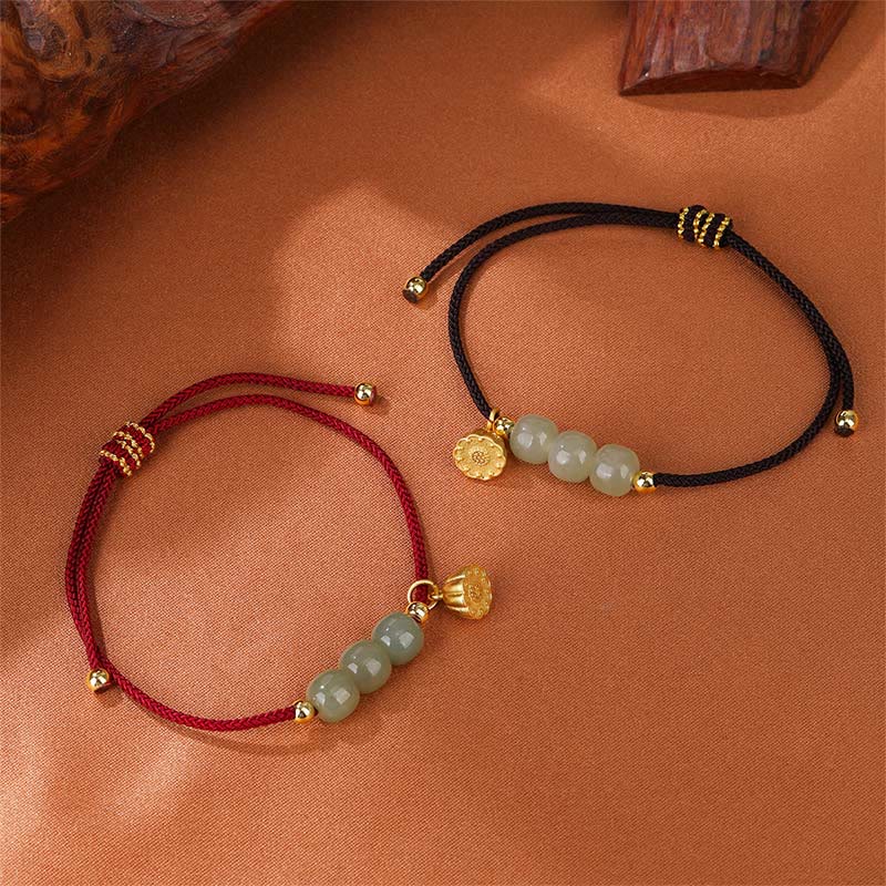 KarmaRipple's Handmade Hetian Jade Bead Lotus Pod Prosperity Fortune Woven Bracelet p6