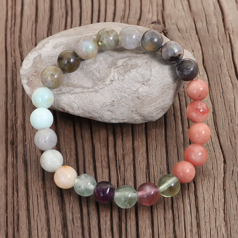 KarmaRipple's 108 Mala Beadwork Fluorite Black Glitter Stone Protection Tassel Bracelet ( p9