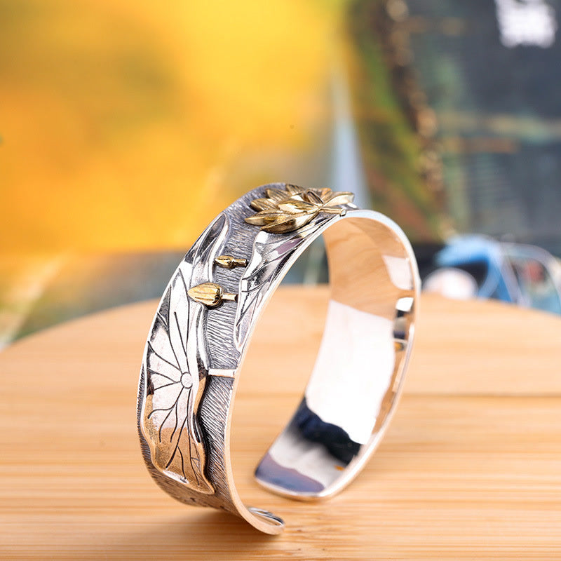 KarmaRipple's 925 Sterling Silver Lotus Flower Calm Bracelet Adjustable Bangle p7