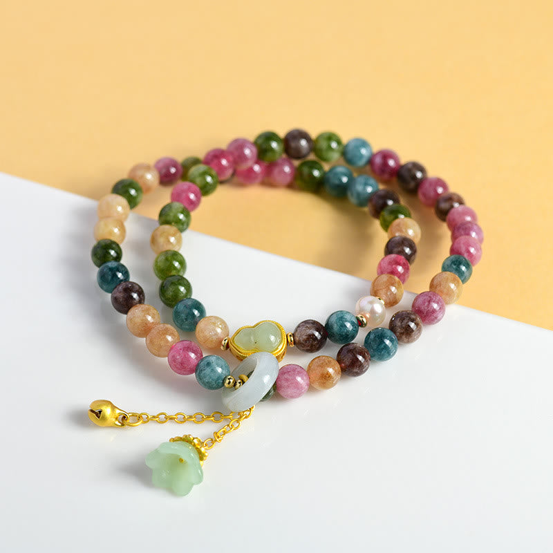 KarmaRipple's Multicolored Tourmaline Gourd Wisdom Double Wrap Lily Of The Valley Talisman Bracelet p2
