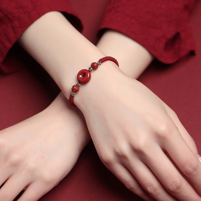 KarmaRipple's Handmade Lotus Cinnabar Peace Buckle Blessing Braid Bracelet p8