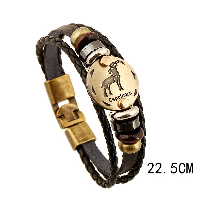 KarmaRipple's 12 Constellations of the Zodiac Hematite Leather Talisman Bracelet ( p23