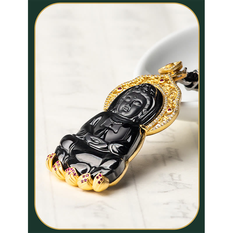 KarmaRipple's 925 Sterling Silver Authentic Black Jade Kwan Yin Avalokitesvara Wealth Pendant Necklace p7