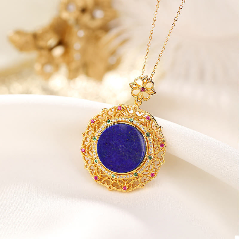 KarmaRipple's 925 Sterling Silver Plated Gold Lazurite Positive Pendant Necklace p1