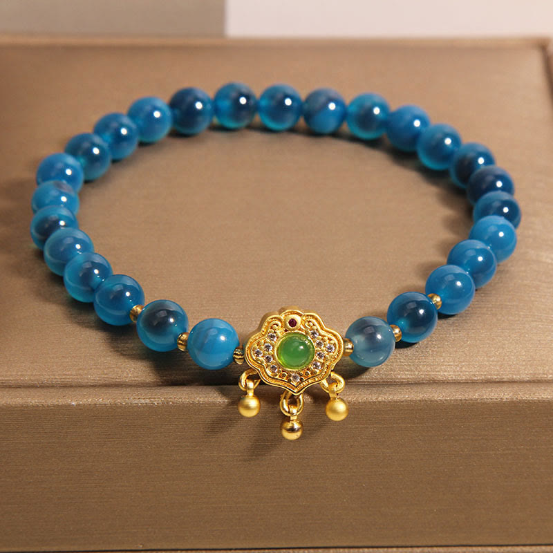 KarmaRipple's Blue Candy Agate Chinese Lock Talisman Balancing Bracelet p6