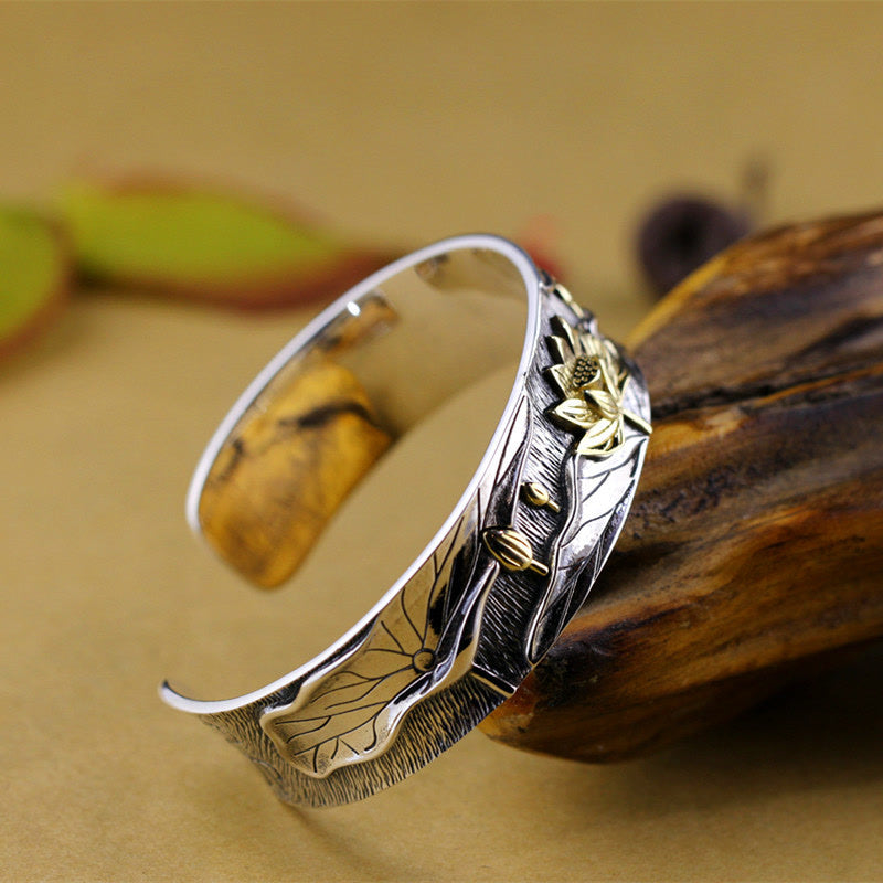 KarmaRipple's 925 Sterling Silver Lotus Flower Calm Bracelet Adjustable Bangle p4