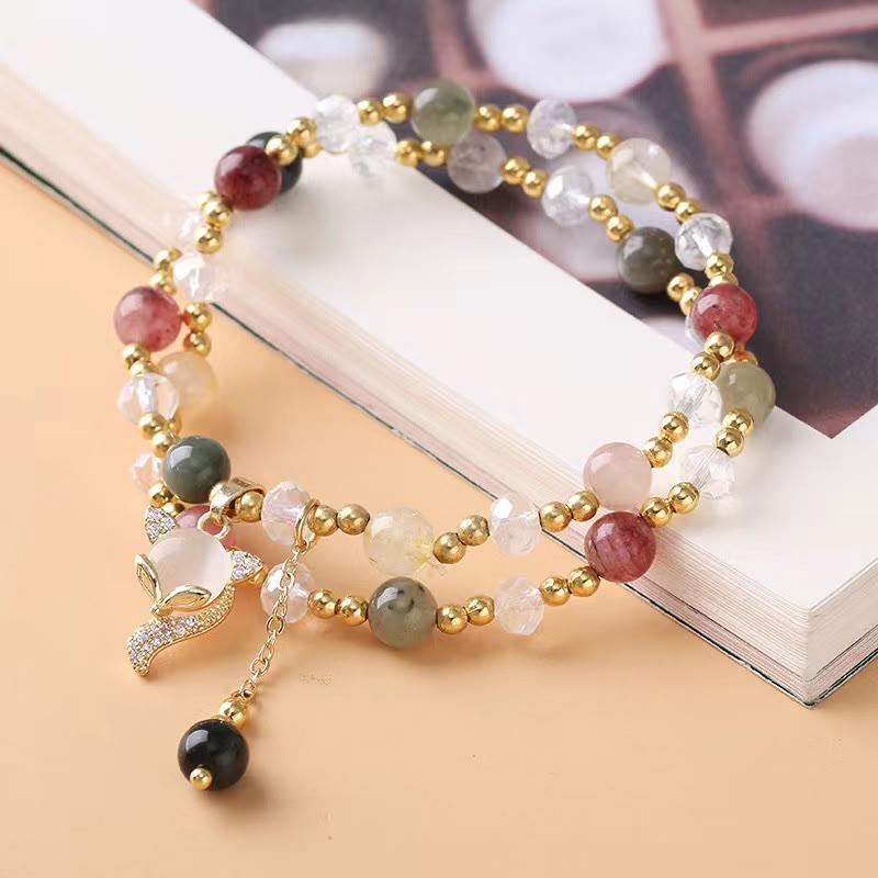 KarmaRipple's Multicolored Rutilated Quartz Fox Protection Double Wrap Bracelet p4
