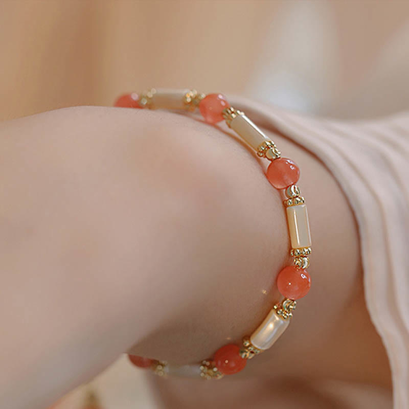 KarmaRipple's Tridacna Stone Red Agate Hetian Jade Blessing Bracelet p8