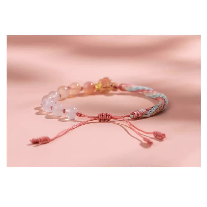 KarmaRipple's Authentic Gradient Agate Reincarnation Weave Peach Blossom Wealth Fortune Handmade String Bracelet p11
