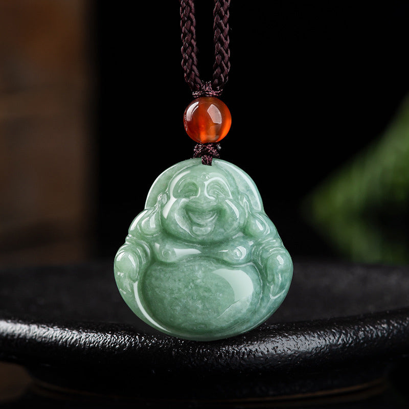 KarmaRipple's Laughing Buddha Cyan Jade Success Pendant String Necklace p1