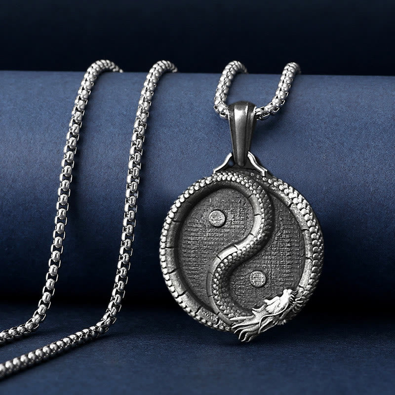 KarmaRipple's Pure Tin Yin Yang Dragon Fortune Strength Pendant Necklace p4